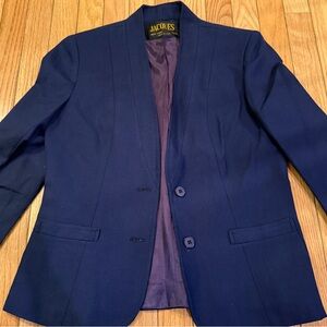 VTG Jacques Vert Navy Linen Women's Blazer Office business